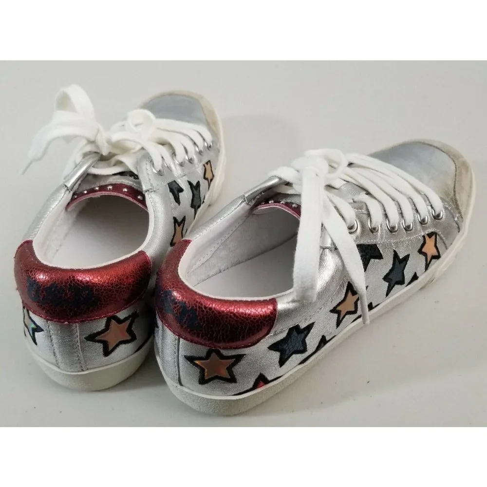 Ash Majestic Silver Metallic Platform Sneaker Multicolor Stars Motif Size 36 New_2
